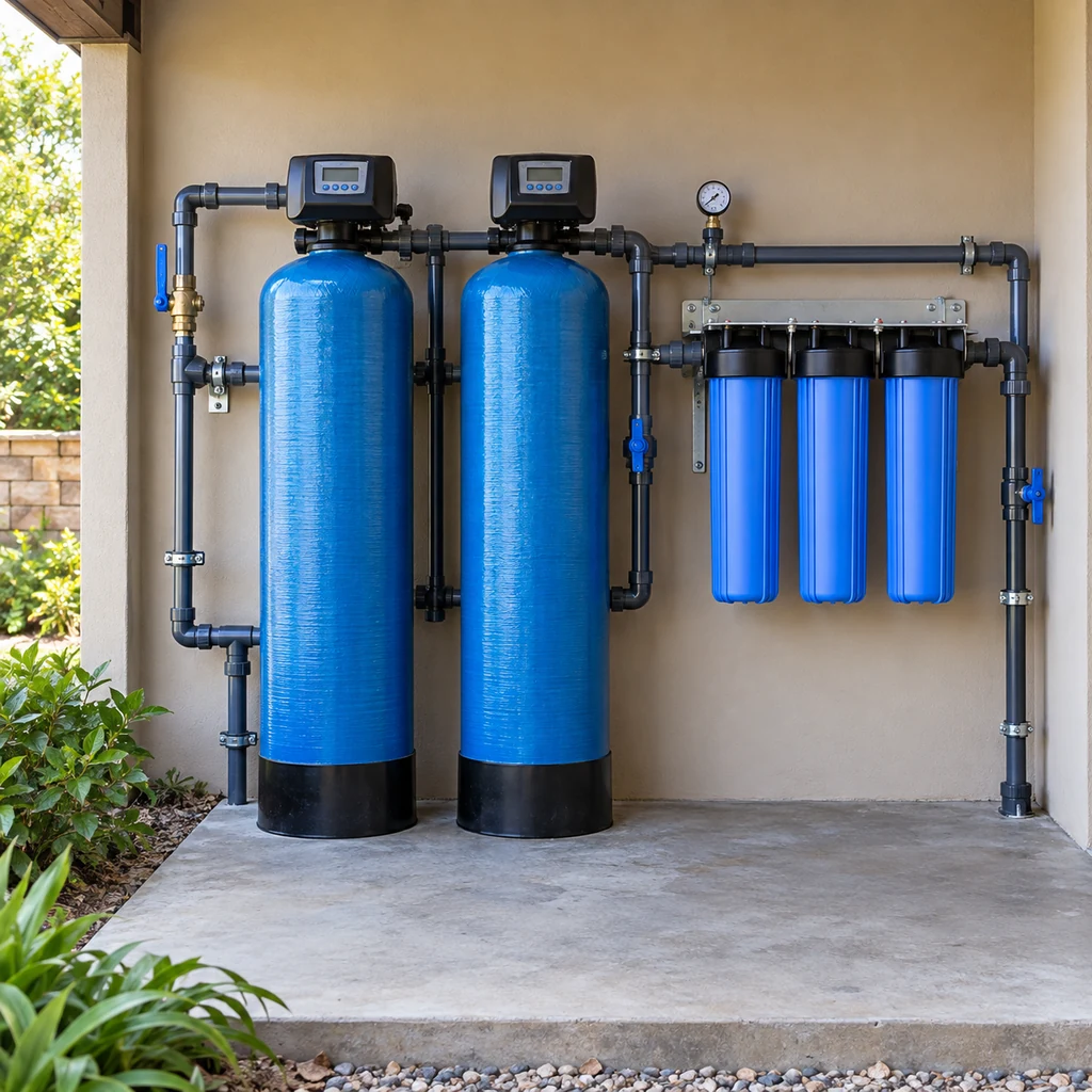 Borehole water treatment vessels and cartridge filter housings